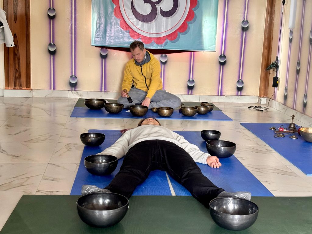 Private sound healing session in Pokhara with healer using Himalayan singing bowls